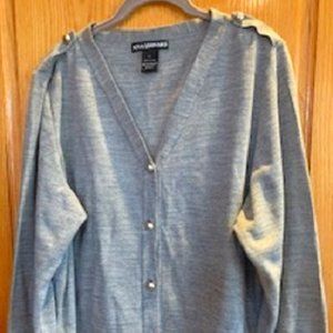 Women Nina Leonard Cardigan Sweater Front Button Cuffs Gray Sz: XL